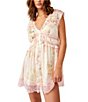 Color:Tea Combo - Image 1 - Spring Fling Floral Print Lace V Neck Short Sleeve Mini Dress