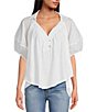 Color:Optic White - Image 1 - Sunray Babydoll Collared Neck Short Sleeve Top