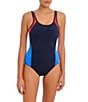 Color:Astral Navy - Image 4 - Freestyle Colorblock Scoop Neck High Leg Underwire Extended Bra Size One Piece Swimsuit