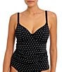 Color:Black - Image 1 - Jewel Cove Dotted Print Non-Padded Plunge V-Neck Extended Bra Sizes Underwire Tankini Swim Top