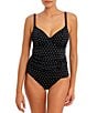 Color:Black - Image 3 - Jewel Cove Dotted Print Non-Padded Plunge V-Neck Extended Bra Sizes Underwire Tankini Swim Top