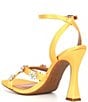 Color:Mango Sorbet - Image 3 - Be-Jewled Satin Rhinestone Floral Square Toe Sandals