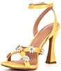Color:Mango Sorbet - Image 4 - Be-Jewled Satin Rhinestone Floral Square Toe Sandals