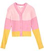 Color:Pink Multi - Image 1 - Big Girls 7-16 Long Sleeve Striped Cardigan Sweater