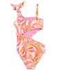 Color:Turmeric - Image 2 - Big Girls 7-16 One Shoulder Printed Cut Out One-Piece Swimsuit