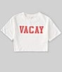 Color:Strawberry - Image 1 - Big Girls 7-16 Short-Sleeve Boxy Vacay Graphic Cropped T-Shirt
