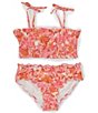 Color:Orange Pink - Image 1 - Big Girls 7-16 Smocked Tie Strap Bralette Two-Piece Swimsuit