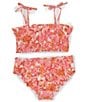 Color:Orange Pink - Image 2 - Big Girls 7-16 Smocked Tie Strap Bralette Two-Piece Swimsuit