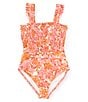 Color:Orange Pink - Image 1 - Big Girls 7-16 Smocked Top One-Piece Swimsuit