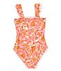 Color:Orange Pink - Image 2 - Big Girls 7-16 Smocked Top One-Piece Swimsuit