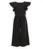 Color:Black - Image 1 - Big Girls 7-16 Tiered Ruffle Sleeve Jumpsuit