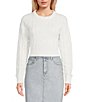Color:White - Image 1 - Cropped Cable Knit Sweater