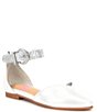 Color:Silver - Image 1 - Girls' Brielle-Girl Rhinestone Ankle Strap Pointed Toe Flats (Toddler)