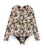 Color:Black Floral - Image 1 - Little Girls 2T-6X Floral Long Sleeve Ruffle One-Piece Swimsuit