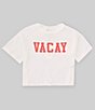 Color:Strawberry/White - Image 1 - Little Girls 2T-6X Short Sleeve Boxy Vacay Graphic Cropped T-Shirt