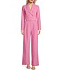 Color:Pink - Image 3 - Notch Collar Button Front Cropped Blazer