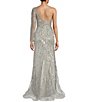 Color:Silver - Image 2 - One Shoulder Sequin Jewel Corset Gown