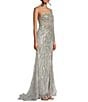 Color:Silver - Image 3 - One Shoulder Sequin Jewel Corset Gown