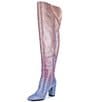 Color:Purple/Coral - Image 4 - Queen-BeeTwo Wide Calf Ombre Rhinestone Over-the-Knee Boots