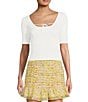 Color:Ivory - Image 1 - Short Sleeve Tie Front Sweater Top