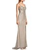 Color:Platinum - Image 4 - Sleeveless Scoop Neck Illusion Back Slit Hem Beaded Glitter Long Dress
