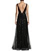 Color:Black - Image 2 - Social Beaded Deep V-Neck Beaded Tulle Gown