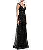 Color:Black - Image 3 - Social Beaded Deep V-Neck Beaded Tulle Gown