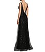 Color:Black - Image 4 - Social Beaded Deep V-Neck Beaded Tulle Gown