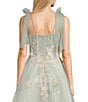 Color:Sage - Image 4 - Social Bow Strap Sweetheart Neck Corset Bodice Floral Applique Glitter Mesh Dress