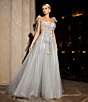 Color:Sage - Image 6 - Social Bow Strap Sweetheart Neck Corset Bodice Floral Applique Glitter Mesh Dress