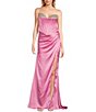 Color:Pink - Image 1 - Social Corset Rhinestone Beaded Long Dress