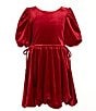 Color:Scarlet Red - Image 1 - Social Little Girls 2T-6X Velvet Round Neck Short Bubble Sleeve Dress