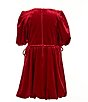 Color:Scarlet Red - Image 2 - Social Little Girls 2T-6X Velvet Round Neck Short Bubble Sleeve Dress