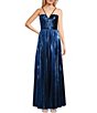 Color:Royal Blue - Image 1 - Social Pleated Metallic Split Neck Long Dress