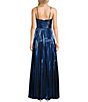 Color:Royal Blue - Image 2 - Social Pleated Metallic Split Neck Long Dress