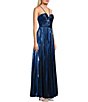 Color:Royal Blue - Image 3 - Social Pleated Metallic Split Neck Long Dress