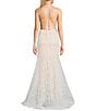 Color:Ivory/Nude - Image 2 - V-Neck Lace-Up Back Embroidered Lace Mermaid Gown