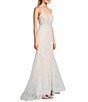 Color:Ivory/Nude - Image 3 - V-Neck Lace-Up Back Embroidered Lace Mermaid Gown