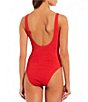 Color:Red Pop - Image 2 - Solid Scrunchie Textured Classic Tank One Piece Swimsuit