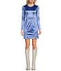 Color:Periwinkle - Image 1 - Stretch Satin Long Sleeve Mini Dress