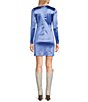 Color:Periwinkle - Image 2 - Stretch Satin Long Sleeve Mini Dress