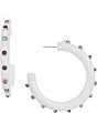 Color:Gold/White - Image 1 - Multi Color Rhinestone Opaque White Resin Hoop Earrings