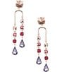 Color:Gold/Pea - Image 1 - Three Round Faceted Stone Drop Earrings