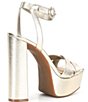 Color:Sand Gold - Image 2 - Alize Metallic Strappy Platform Dress Sandals