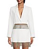 Color:White - Image 1 - Anya Rhinestone Fringe Point Collar Long Sleeve Coordinating Jacket