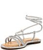 Color:Silver - Image 4 - Beatrix Rhinestone Embellished Ankle Wrap Flat Sandals