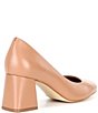 Color:Sweet Tan - Image 2 - Catallo Square Toe Leather Block Heel Pumps