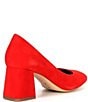 Color:Tangelo Red - Image 2 - Catallo Suede Square Toe Low Block Heel Pumps