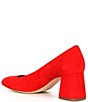 Color:Tangelo Red - Image 3 - Catallo Suede Square Toe Low Block Heel Pumps