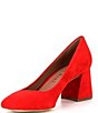 Color:Tangelo Red - Image 4 - Catallo Suede Square Toe Low Block Heel Pumps
